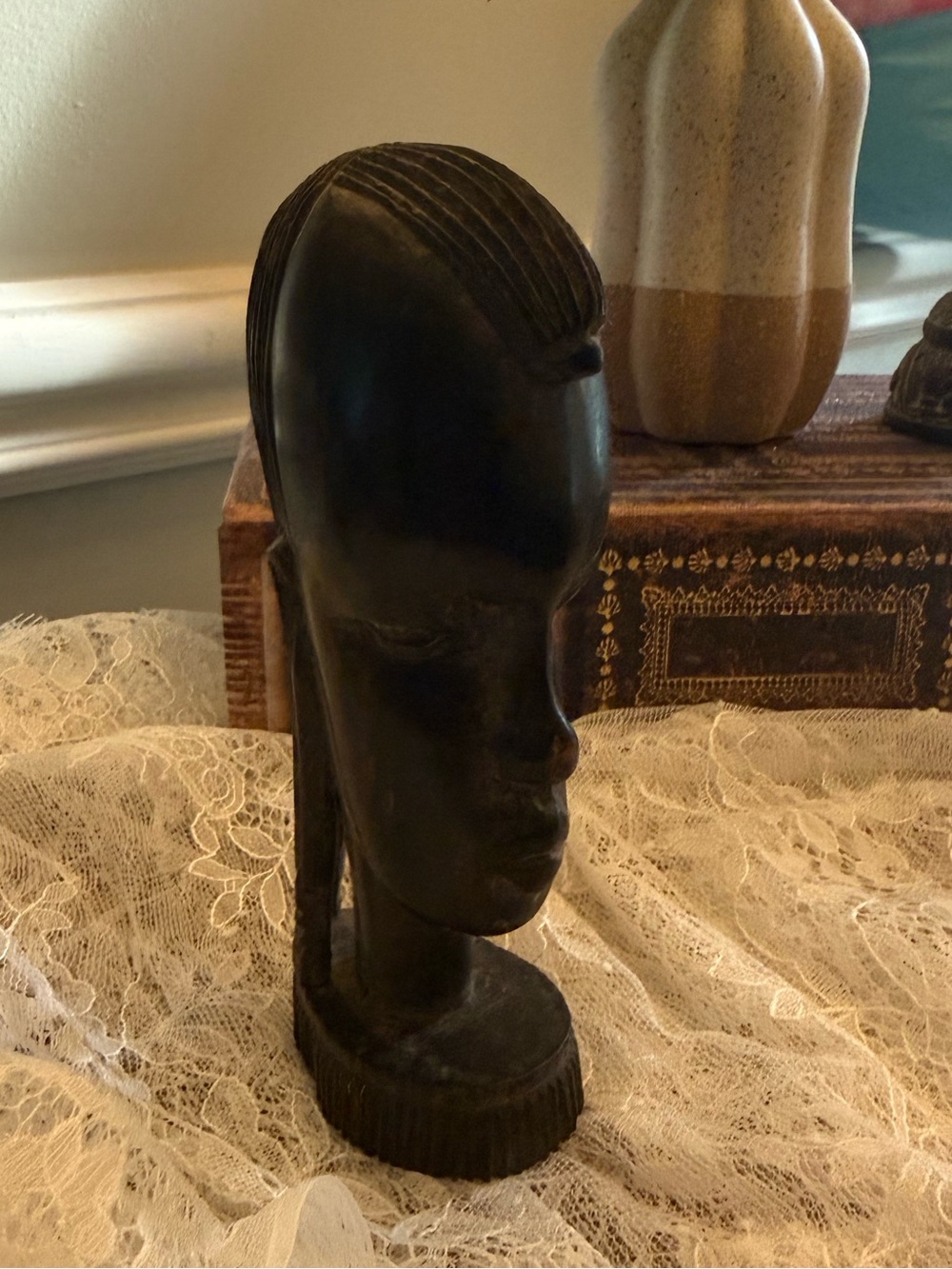 Hand-Carved Black Decorative Bust Sculpture - Home Art 1960s South African art